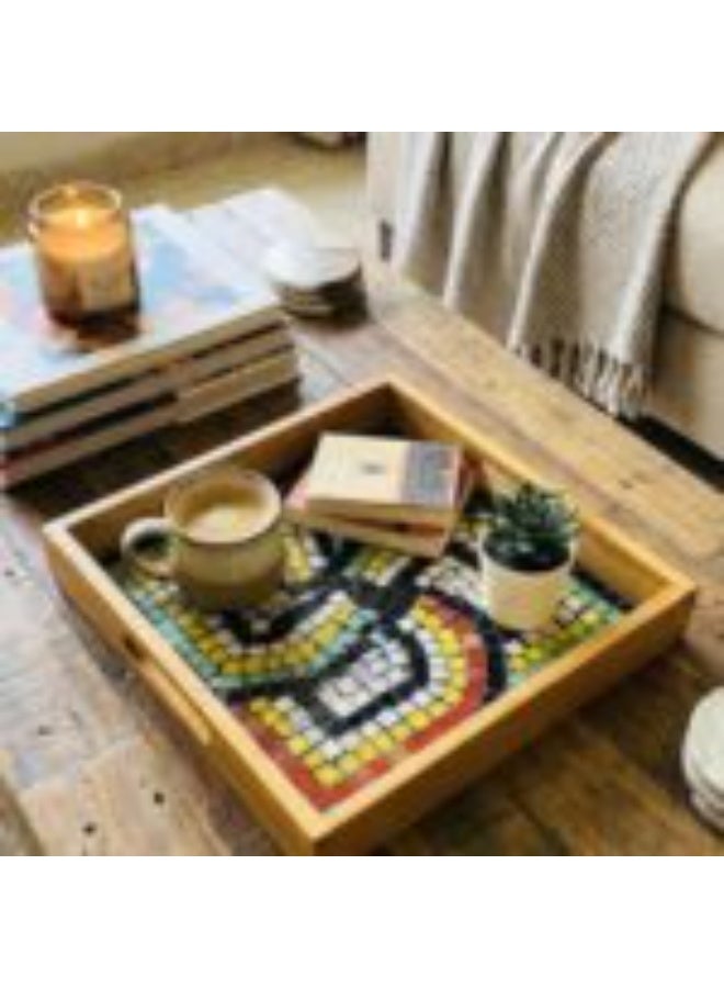 كوكارو هوم صينية تقديم خشبية مصنوعة يدويًا بتصميم موزيك - Image 1